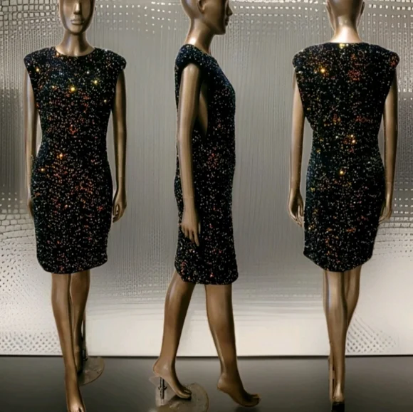 NWT Blue Velvet Sequin Embelissged Bodycon Party Cocktail Mini Dress Sz L - Picture 3 of 16